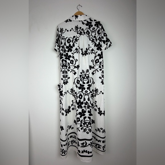Linen Blend Zara Shirt Dress Minimalist Black White Print Button Down Pockets XL - Picture 8 of 16